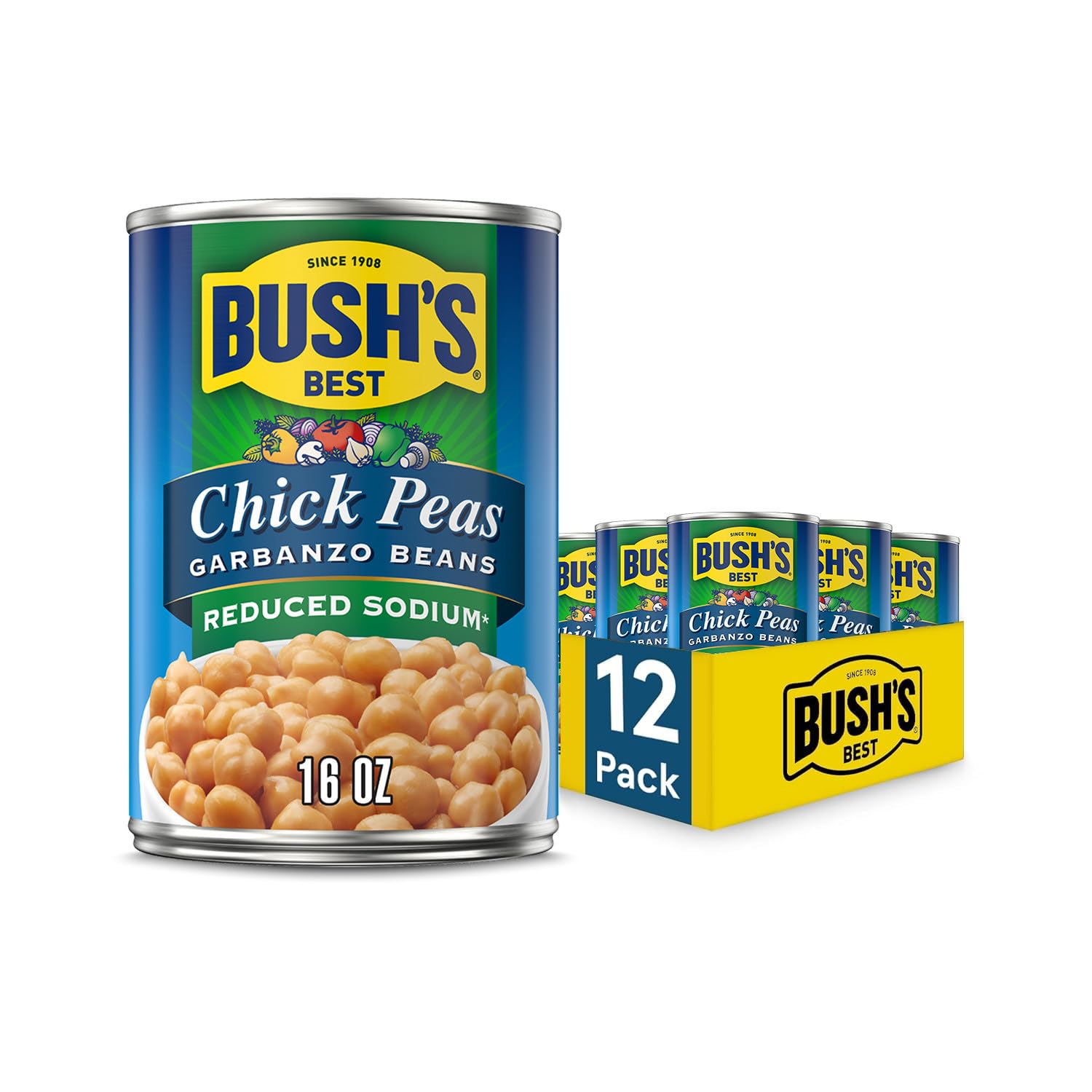 Bush's Best Reduced Sodium Garbanzo Beans, 16 oz, (Pack of 12)
