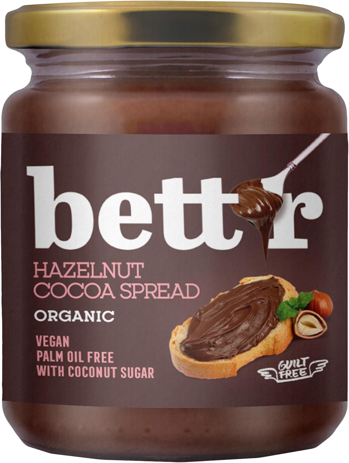 Bett’r Hazelnut Cocoa Cream - 100% Organic, Vegan and Palm Oil Free. Sweetened with Coconut Sugar - 250g