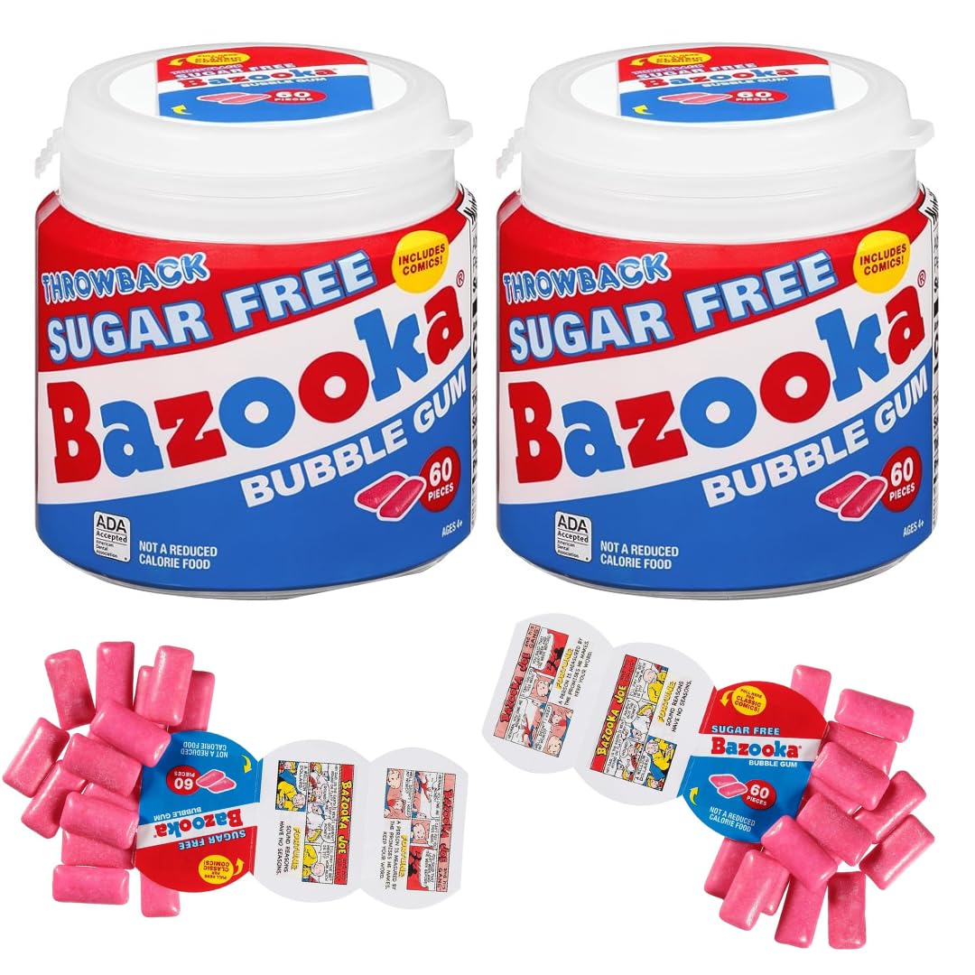 Bazooka SUGAR FREE Bubble Gum - 60 Ct, To-Go Cup - Gift Pack of 2 by Lyza's Sweets & Treats