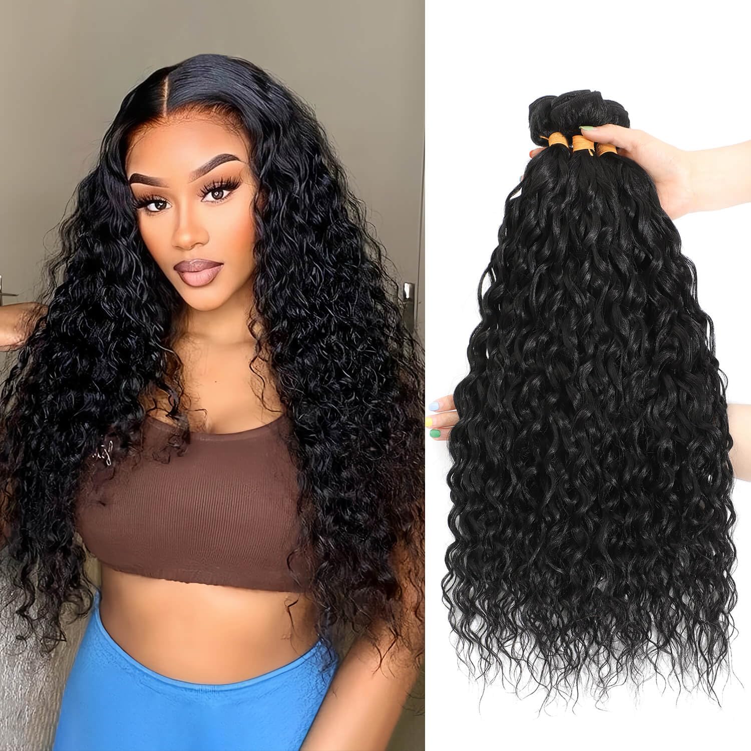 MORICHY 100% Pure Protein Silk Hair Bundles Similar With Human Hair Bundles Soft Texture Light Weight And Tangle Free 14 16 18 Inch Water Wave Bundle