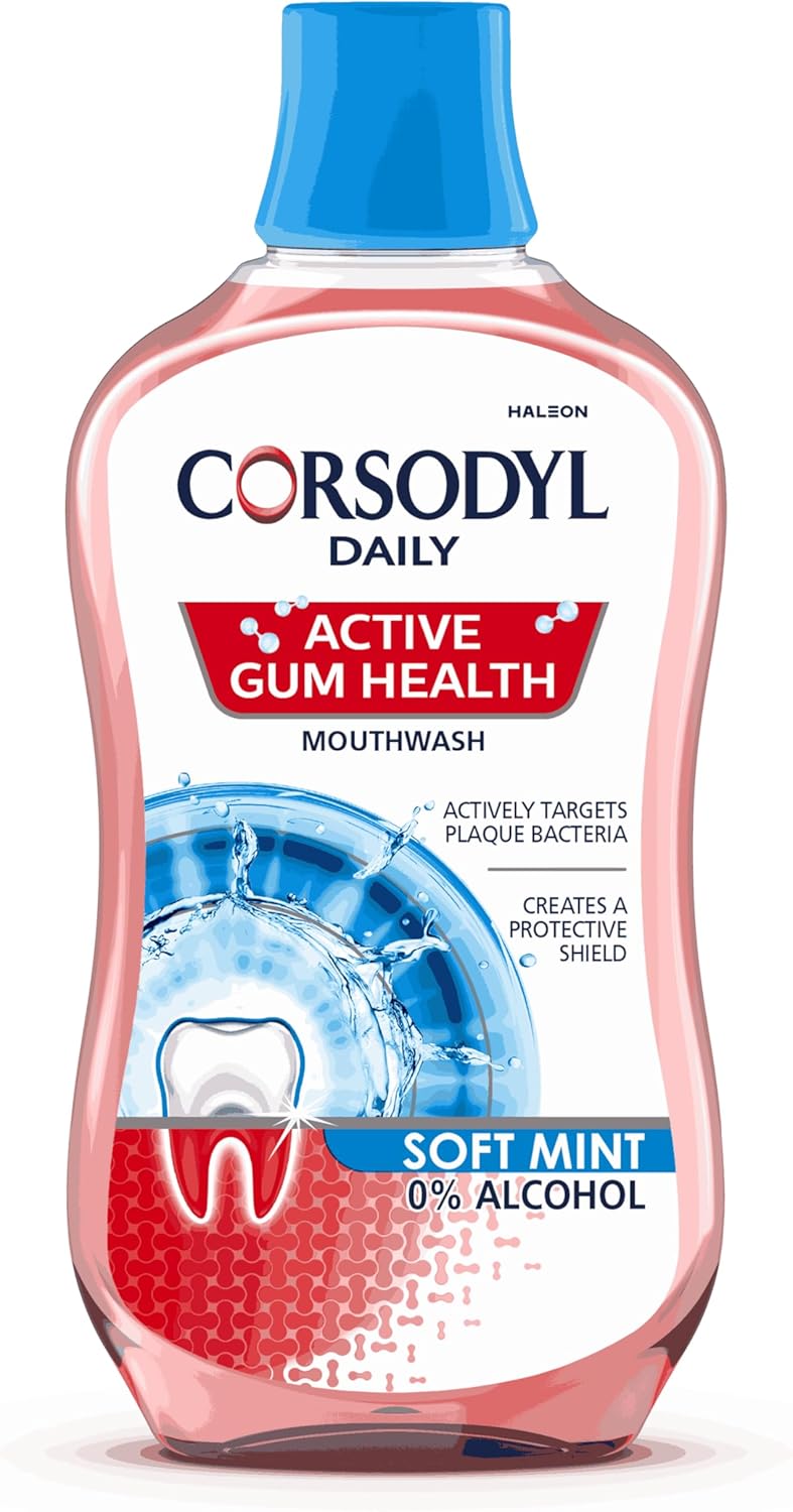 Corsodyl Mouthwash Daily Active Gum Health, Fluoride Mouthwash, Alcohol Free, 500ml