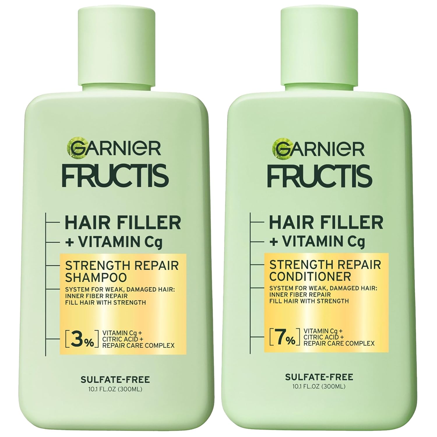 Garnier Fructis Hair Filler Strength Repair Shampoo and Conditioner Set with Vitamin Cg, Weak Hair Care, 10.1 Fl Oz, 2 Items, 1 Kit