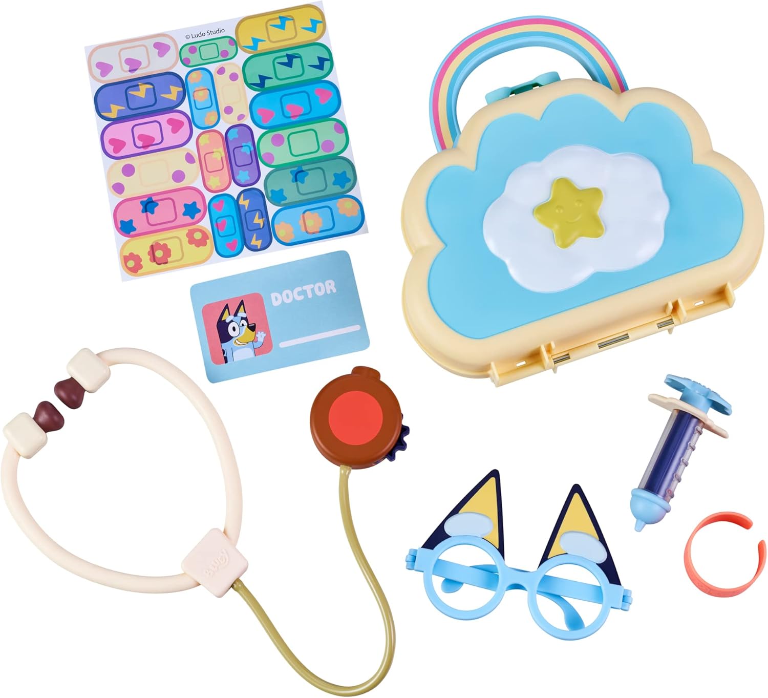 Bluey Cloud Bag Doctor's Set, Doctor Check Up Set, Toy Doctor's Playset with 7 Play Pieces