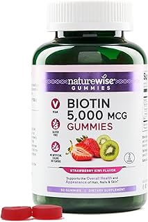 NatureWise Biotin Gummies - Hair, Skin and Nails Supplement - Vitamin B7 5000mcg Supports Hair and Nail Strength - Strawberry-Kiwi Flavor - Vegan, Non-GMO, Gluten Free - 60 Count[1-Month Supply]