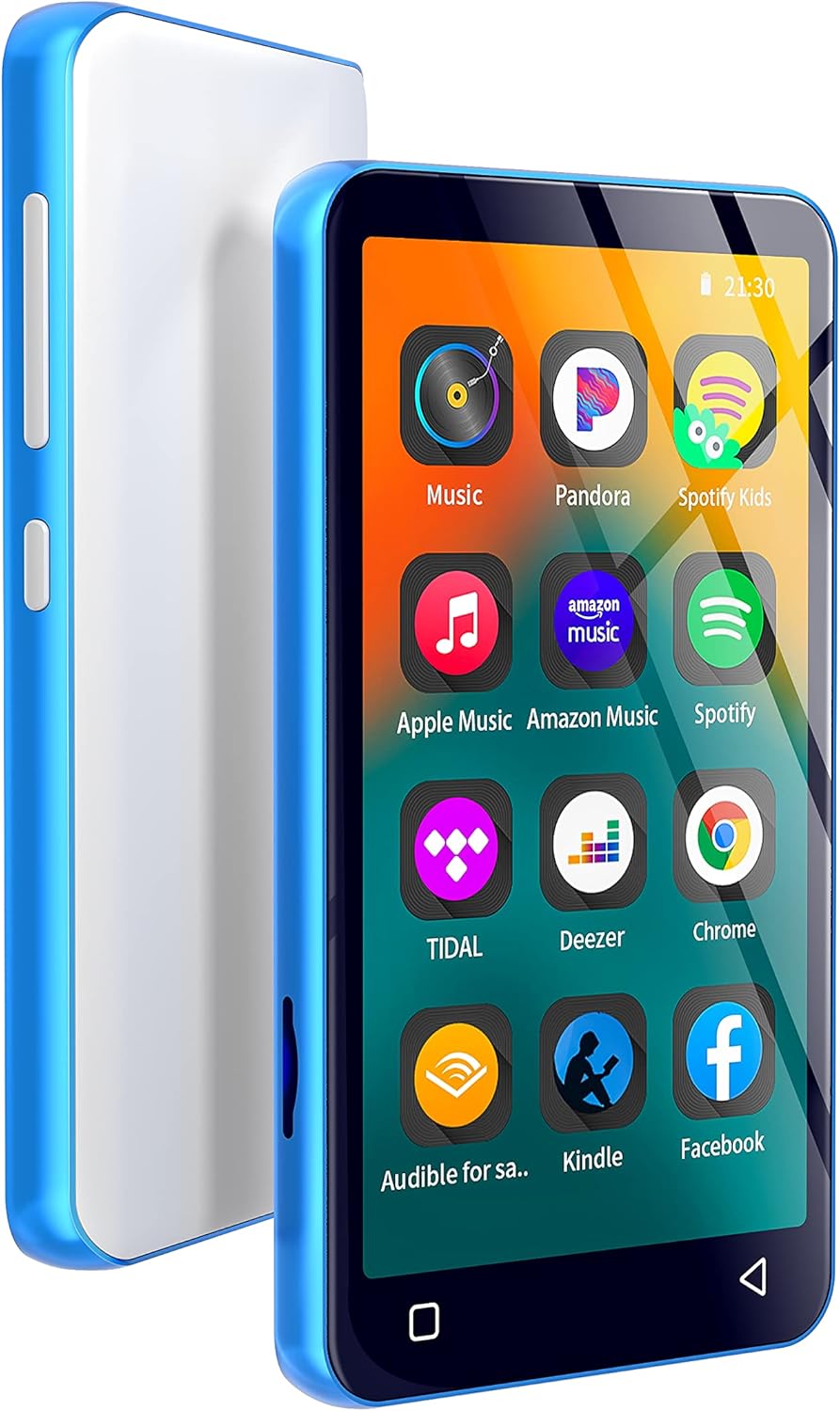 MP3 Player with Bluetooth and WiFi,MP3 Player with Spotify,Spotify Kids,Audible,Pandora,Amazon Music,4" Music Player MP4 Up to 1TB(80GB,Blue_White)