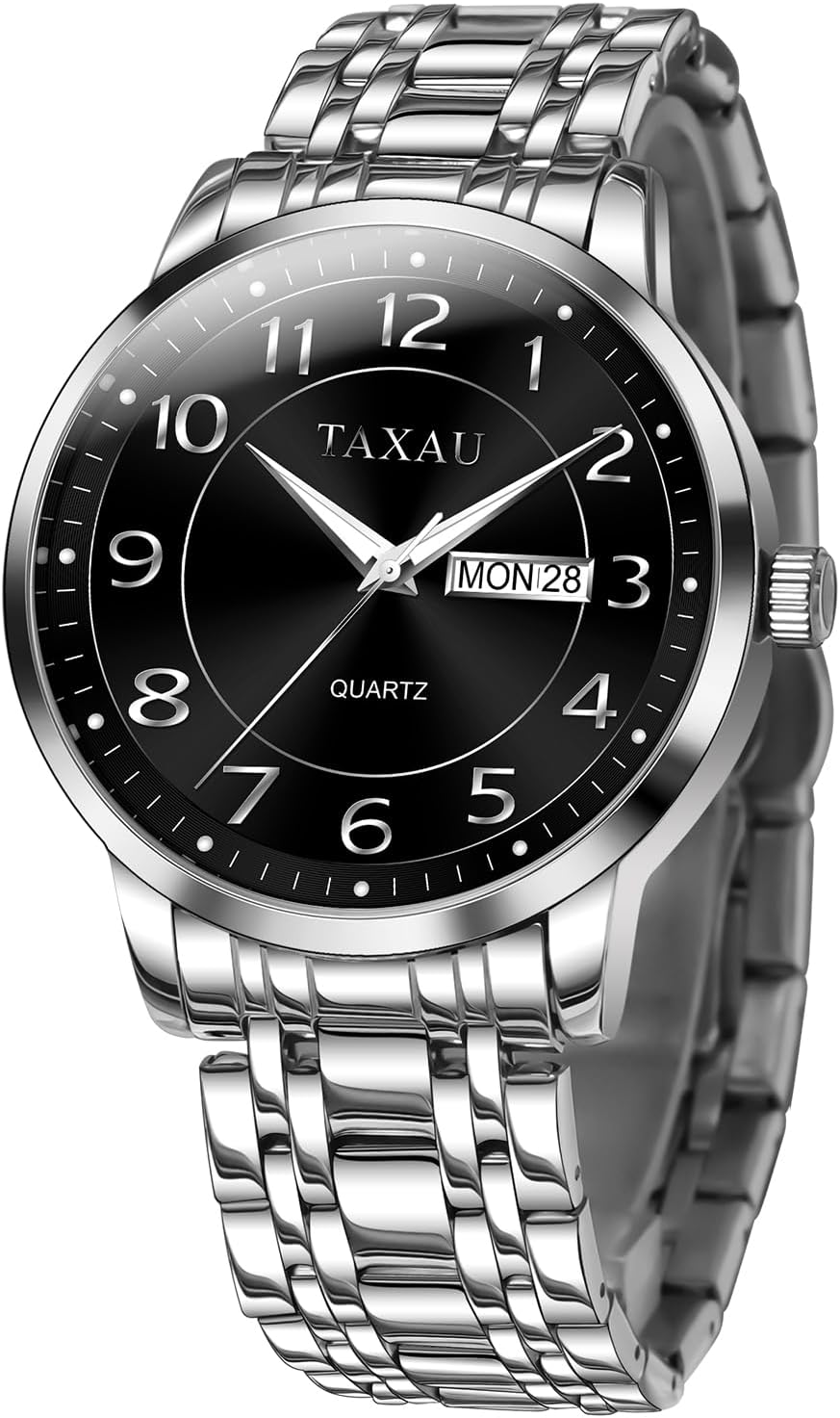 Silver Watch for Men Wrist Watches Luxury Stainless Steel Silver Band Watches for Mens Analog Waterproof Quartz Business Classic Minimalist Casual Dress Men's with Day Date
