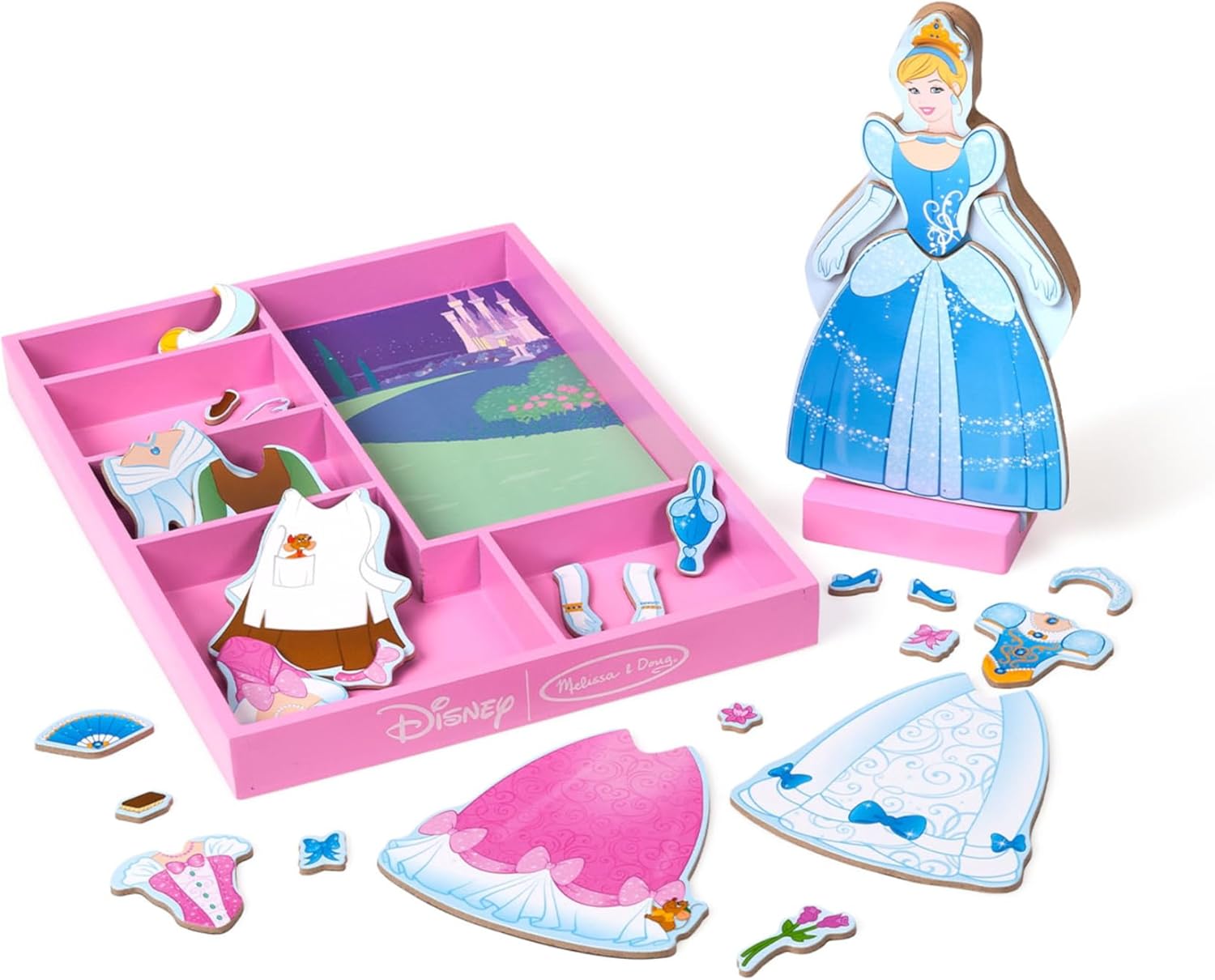 Melissa & Doug Disney Cinderella Magnetic Dress-Up Wooden Pretend Play Set (30+ pcs) - Toys, Princess Dress Up Doll For Preschoolers And Kids Ages 3+