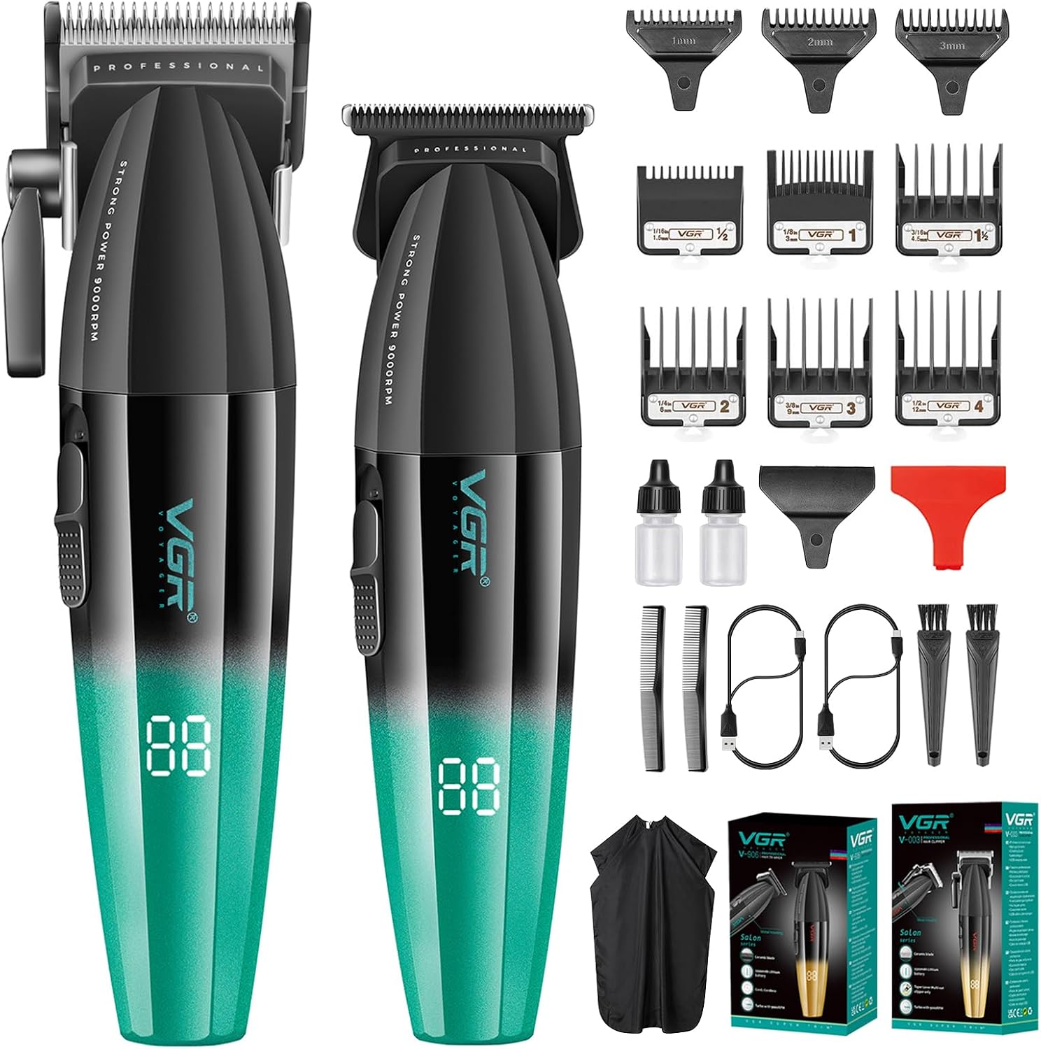 VGR 003 & 906 Professional Hair Clipper and Trimmer Set for Men, Green