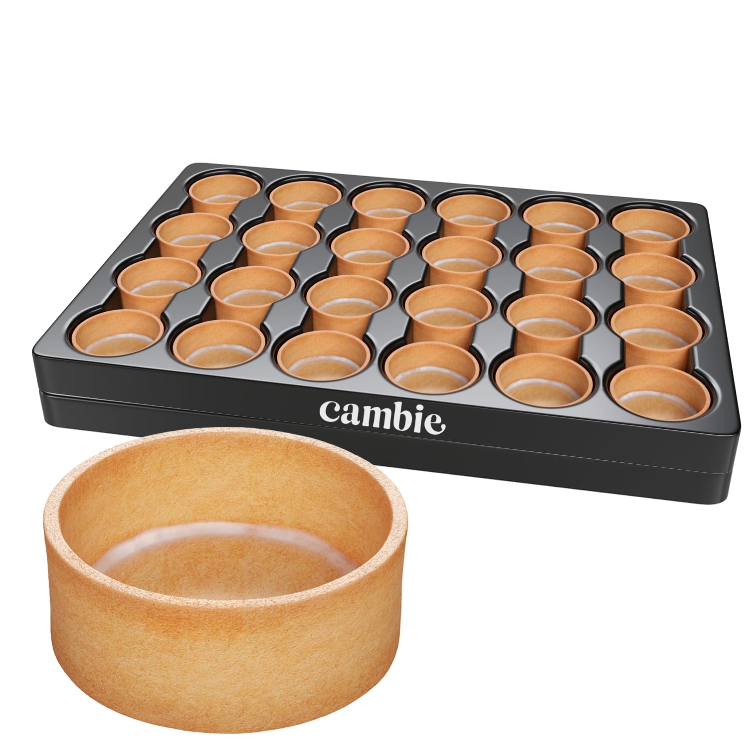 Cambie Sweet Round Mini Tart Shells, 1.38" Diameter, French Style Tart Shells with White Chocolate Coating (Pack of 96)