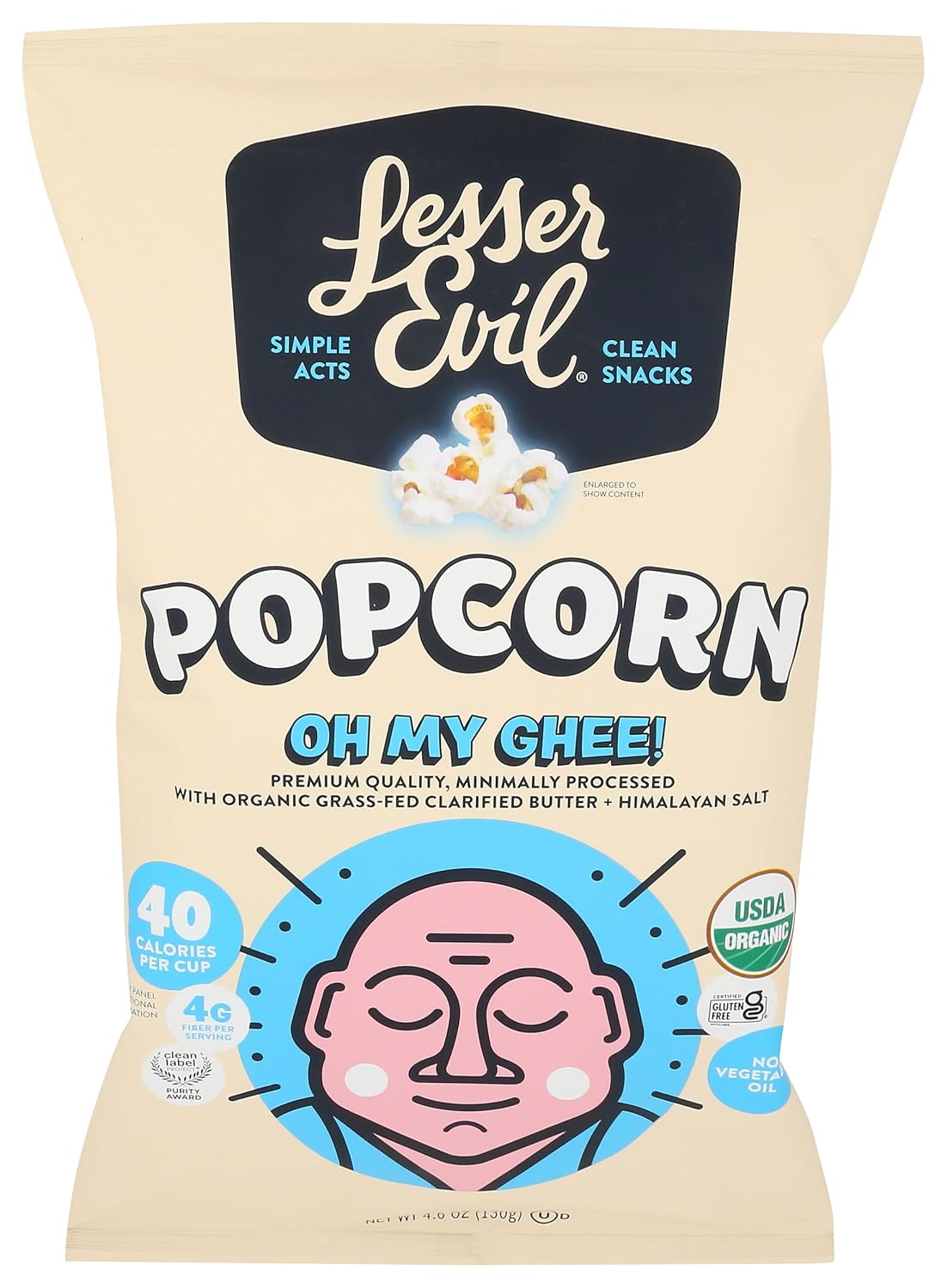 LesserEvil Oh My Ghee Organic Popcorn, 5 Oz