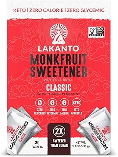 Lakanto Classic Monk Fruit Sweetener with Erythritol Packets - White Sugar Replacement, Zero Net Carbs, Zero Calorie, Sweeten on the Go, Coffee, Lemonade, Tea, Desserts - Classic (3g - 30 Count)