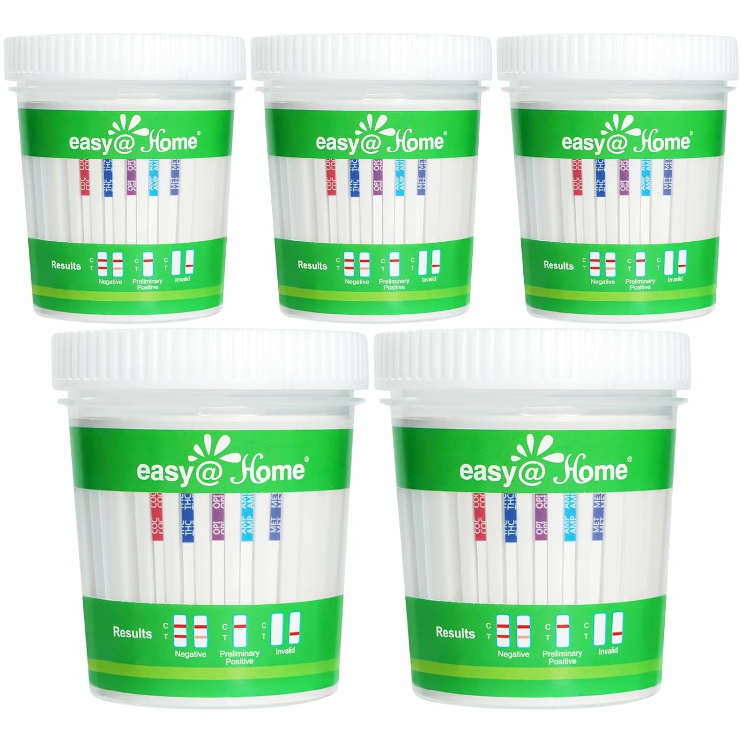 Easy@Home 5 Pack Drug Test Cup for 5 Popular Drug Tests Marijuana (THC),Amphetamine (AMP),Cocaine (COC), Methamphetamine (MET), Opiate (OPI 2000) - #ECDOA-254
