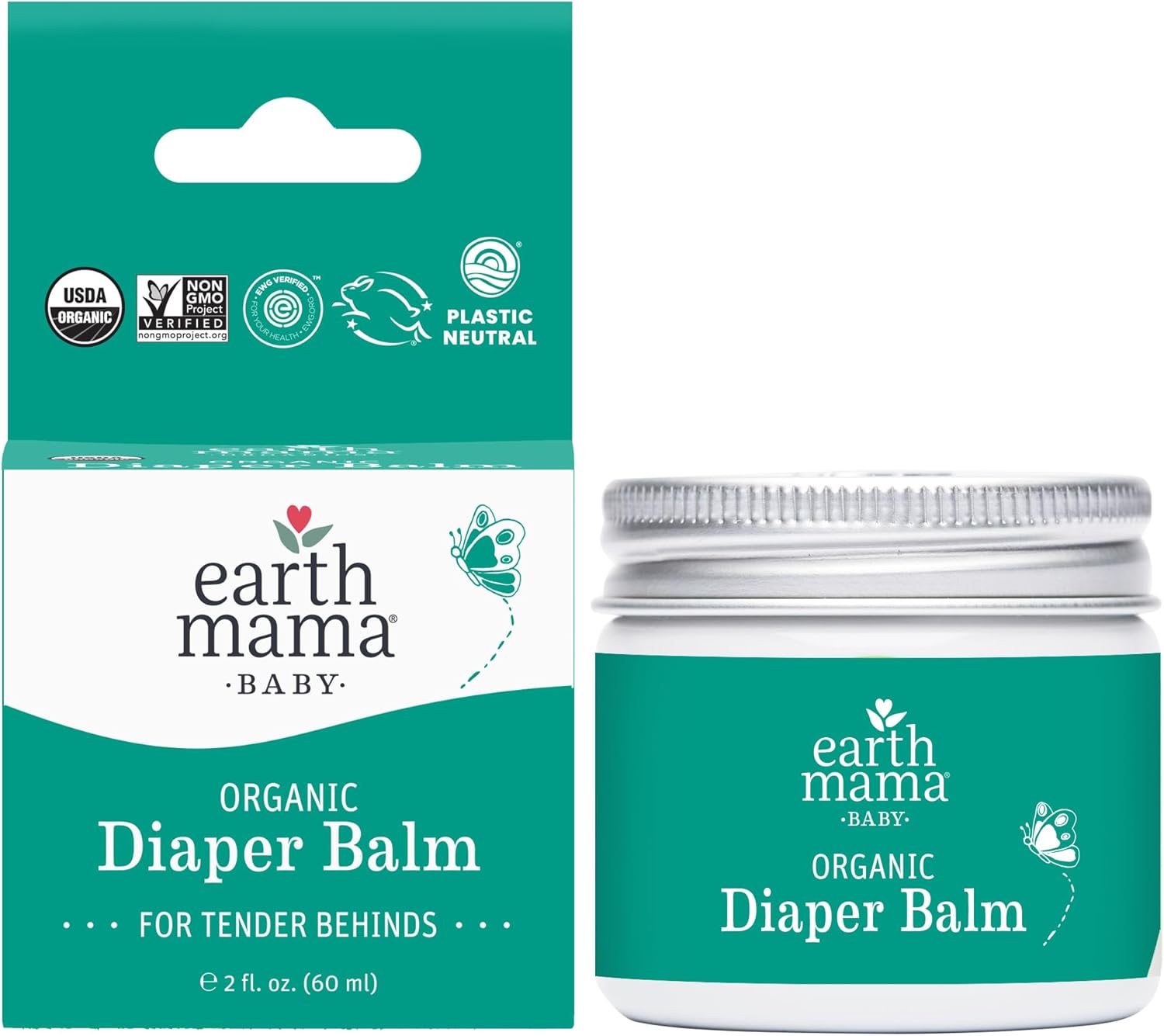 Earth Mama Organic Diaper Balm 2-Ounce | Diaper Cream for Baby | EWG Verified, Petroleum & Artificial Fragrance-Free with Calendula for Sensitive Skin