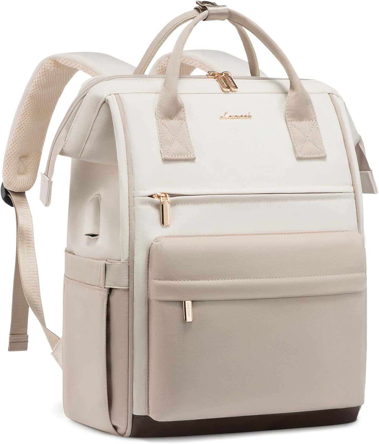 LOVEVOOK Laptop Backpack for Women 15.6 Inch, Travel Backpack with USB Charging Port Large Capacity Laptop Bag, Waterproof Bag for Business College Airline Approved Work Backpack(Nude White)