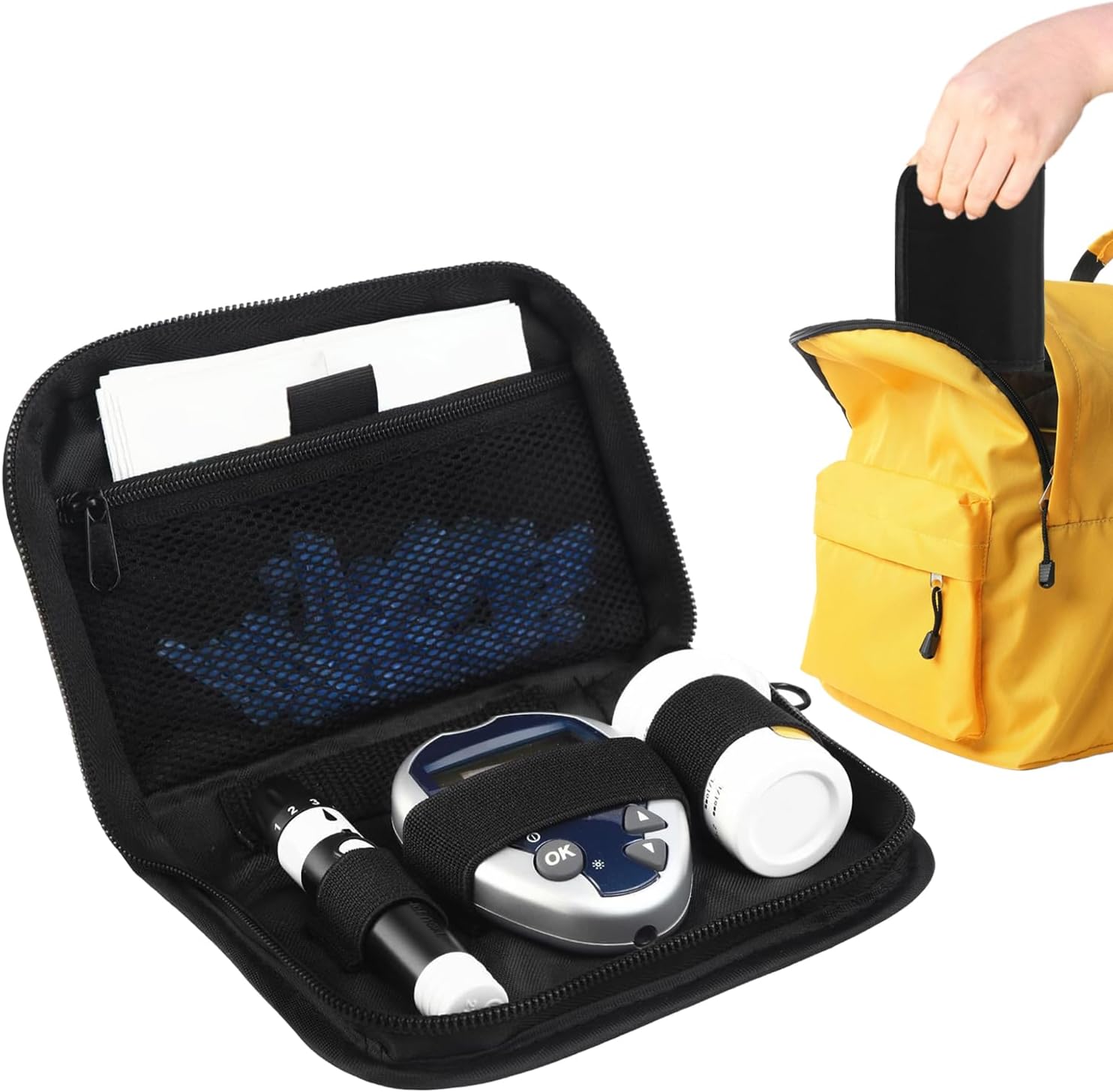 Glucose Monitor Case, Travel Pouch, Portable Organizer Protective Bag, Convenient and User Friendly, Storage Case for Hotel, Lancing Device, Supplies, Test Strips, Alcohol Wipe, Vacation, Lancets