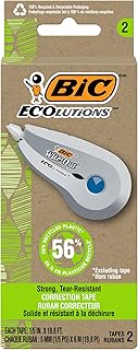 BIC Ecolutions Wite-Out Brand Correction Tape, 19.8 Feet, 2-Count Pack, Correction Tape Made from 56% Recycled Plastic