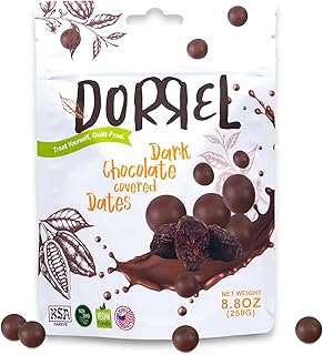 Dorrel Dark Chocolate Covered Dates - Nutritious and Sweet Snacks - Organic, Vegan - High Energy Source - Non-GMO - Kosher Pareve - Healthy, Dried Date Delight Fruit Snack [8.8 Ounce]
