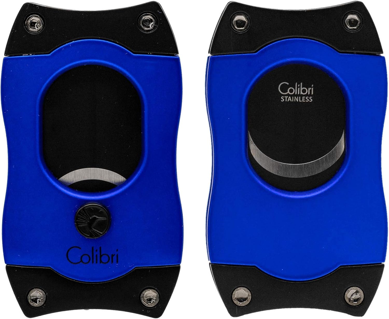Colibri Premium S-Cut Cigar Cutter - Ergonomic Stainless Steel Spring-Loaded Straight Cut Blade, Ideal for up to 66+ Ring Gauge - Gift for Cigar Enthusiasts (Blue)