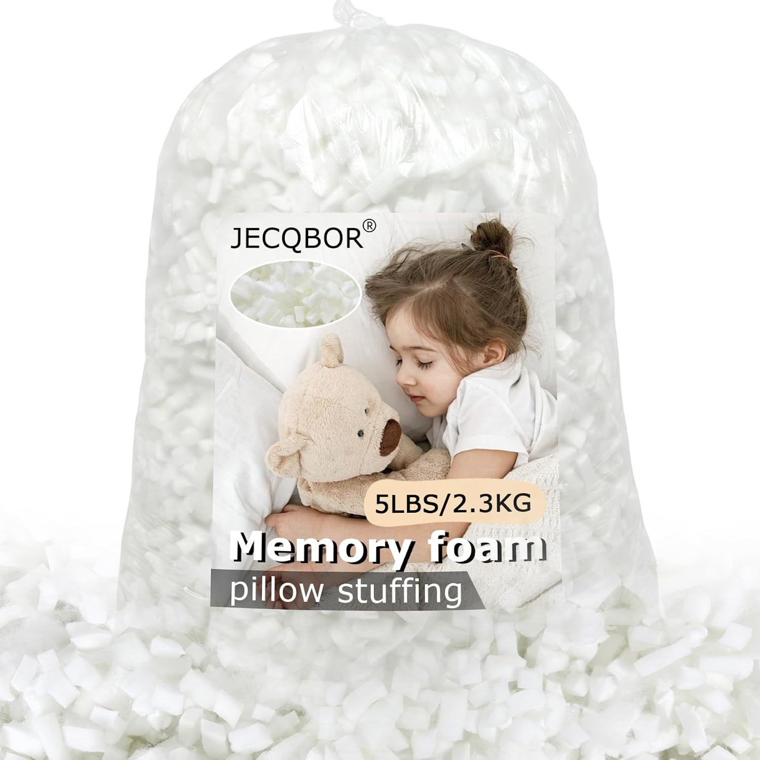 5lbs Bean Bag Filler, Shredded Memory Foam Filling with Polyfill Stuffing | Soft Pillow Stuffing, IDeal for Bean Bag Chair, Cushions, Pillows, Dog Bed, Arts Crafts, Stuffed Animals