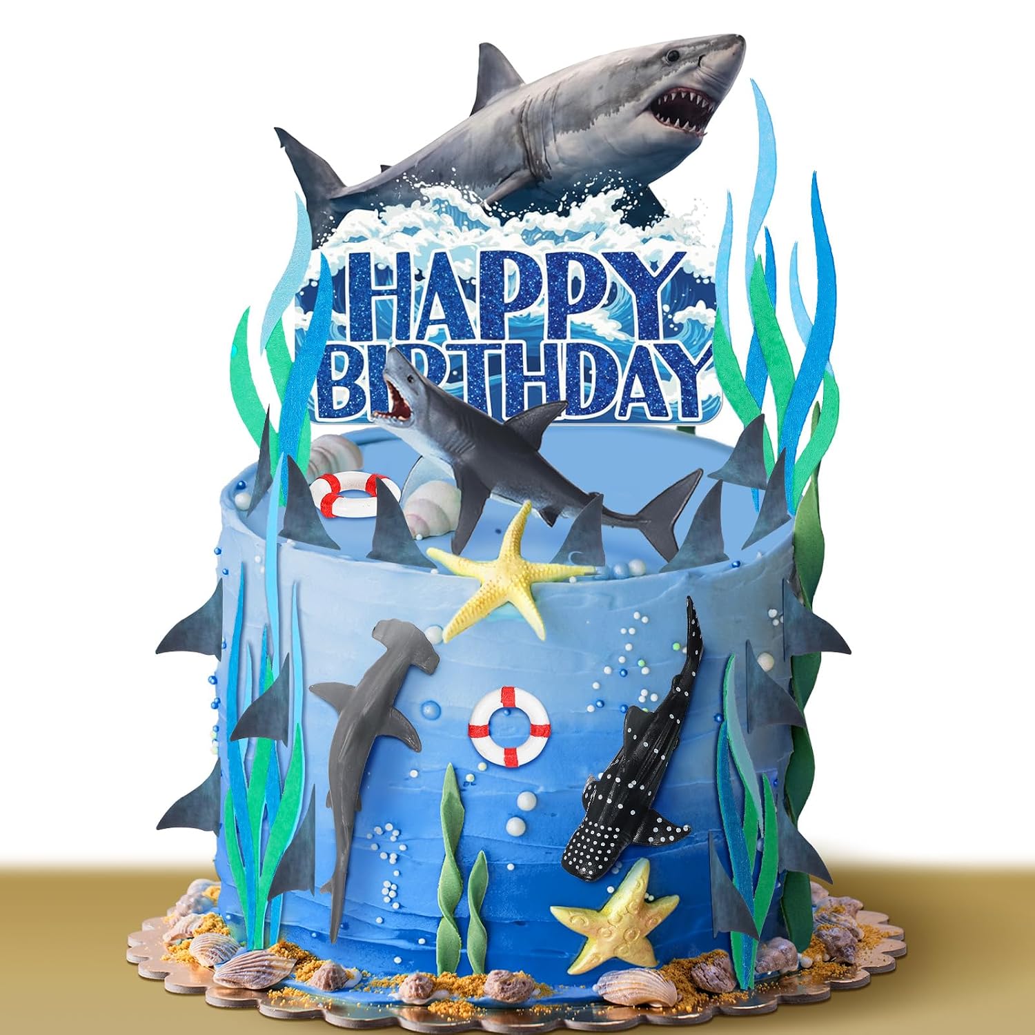 Geyee 18 Pack Shark Cake Toppers for Attack Sea Creatures Decor
