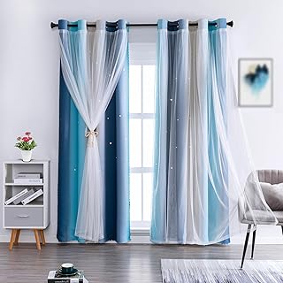 Anytime Dream Star Blackout Curtains for Kids Rooms Girl Princess Curtain for Daughter Bedroom Window (Blue,1 Panel,W52 x L84inch)