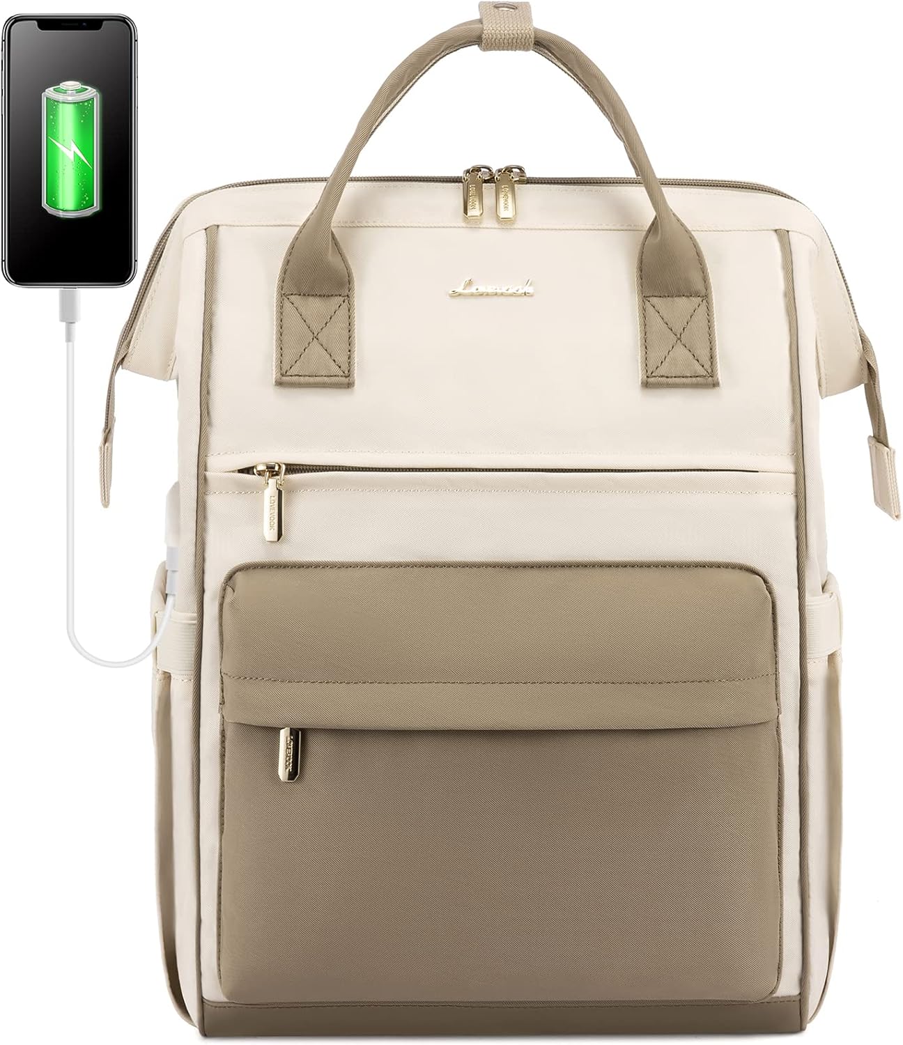 LOVEVOOK Backpack Womens, Waterproof Laptop School Bags 15.6 Inch Computer Rucksack with USB Port for Ladies Teacher Nurse Back Pack for Work Travel College Business, Khaki Beige