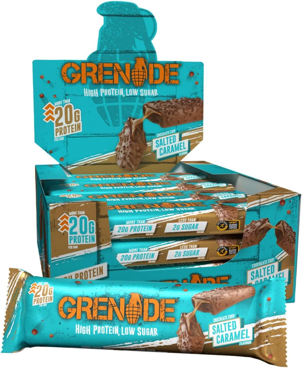 Grenade Chocolate Chip Salted Caramel Protein Bars, 12 x 60 g | High Protein, Low Sugar Bars, Over 20 g Protein & 1.4 g Sugar, Soft Nougat with Salted Caramel & Chocolate Chips