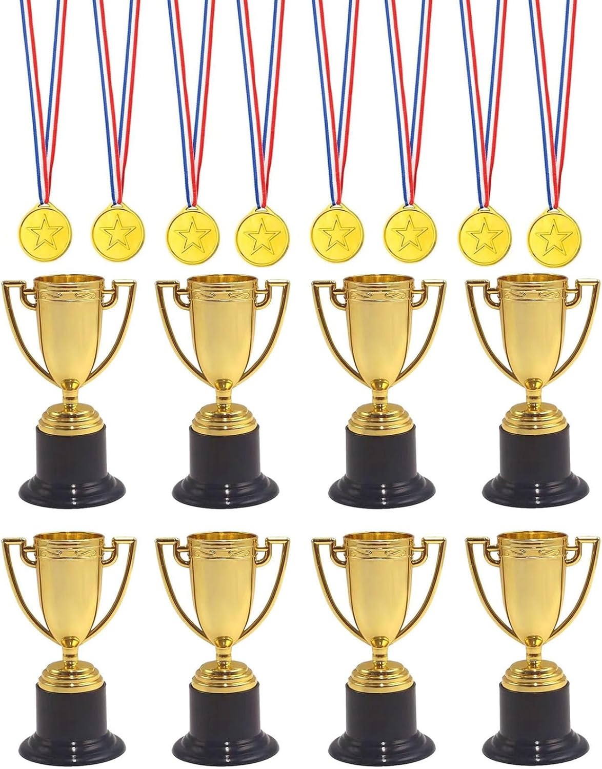 16Pcs Trophy Cup, Mini Trophies, Gold Trophy and Medals Classroom School Award Party Rewards Competition Ceremony Used for Various Competition Rewards