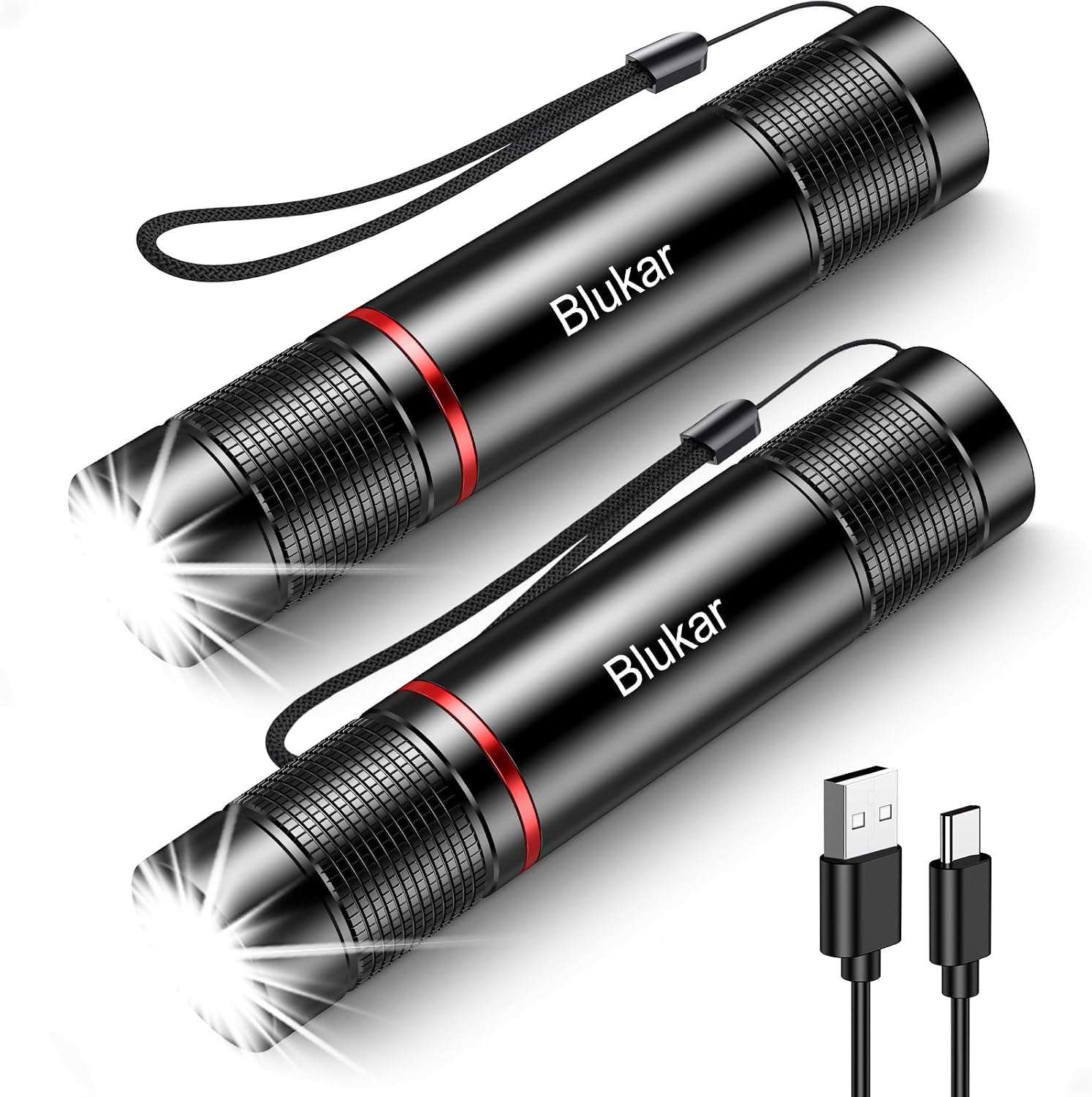 Blukar LED Torch Rechargeable, [2 Pack] 2000L Super Bright Flashlight