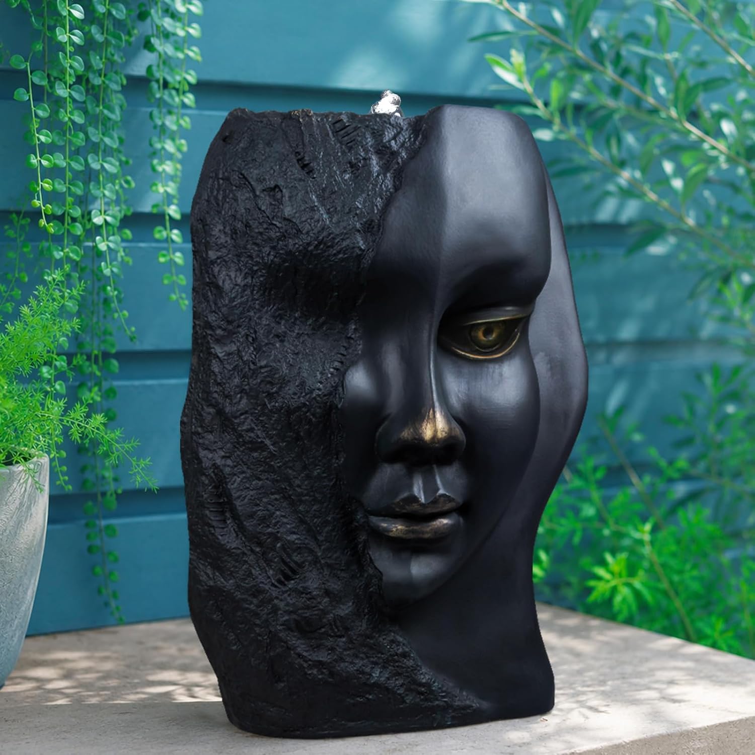 Indoor Outdoor Water Fountain, Angel Face Design with LED, 20-Inch Tall