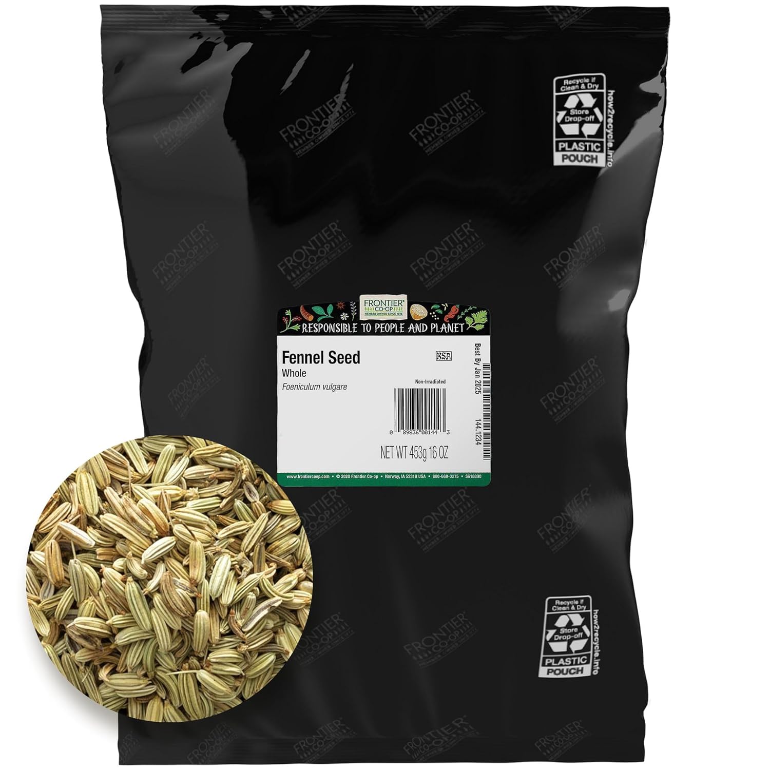Frontier Co-op Whole Fennel Seed, 16-Ounce Bulk, Mild Sweet Flavor, Aromatic, Reminiscent of Licorice, Kosher