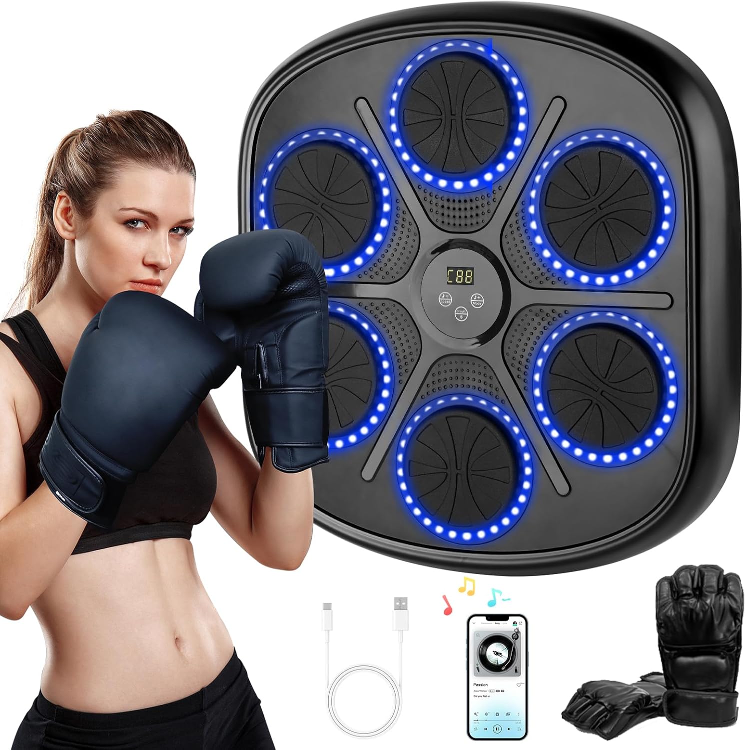 Music Boxing Machine, Smart Bluetooth Connection Boxing Machine, Boxing Training Equipment, Wall Mounted Smart Boxing Target, Boxing Game for Kids/Adult Family to Exercise Hand-Eye Reflexes
