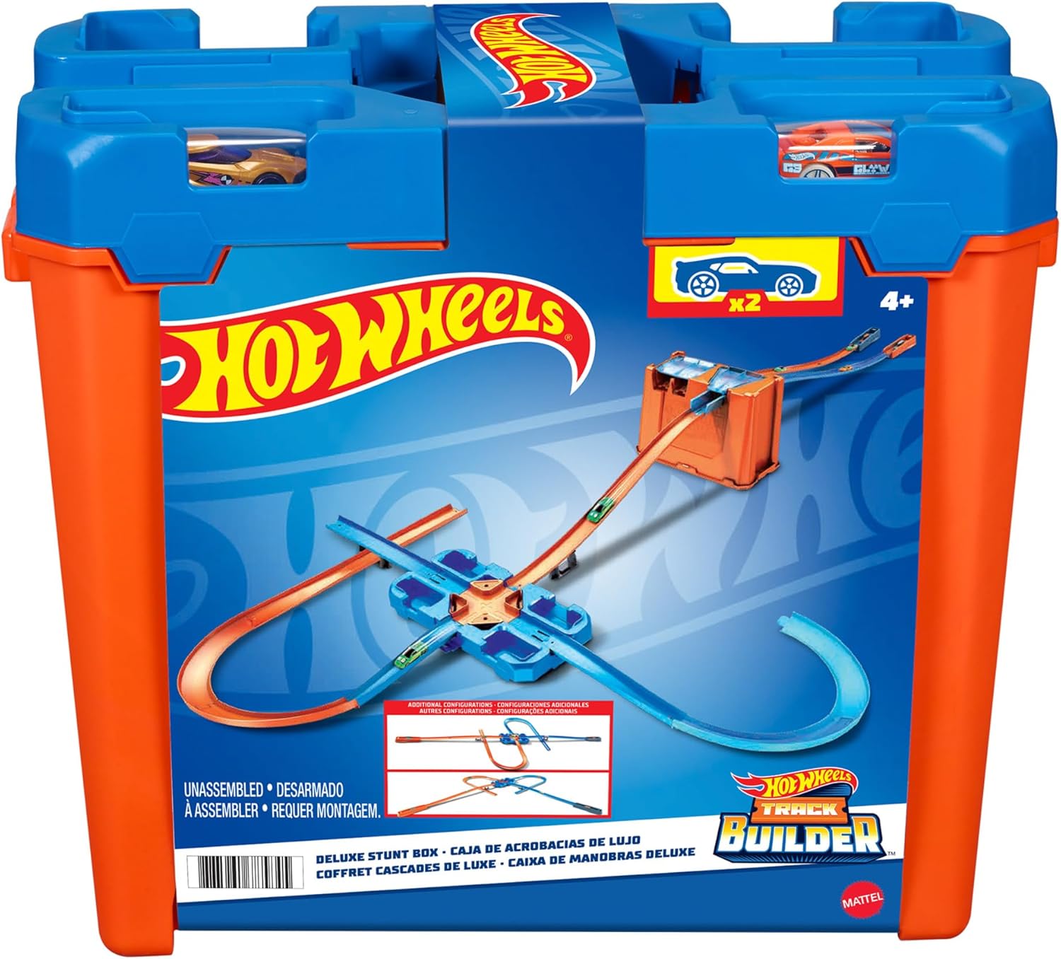 Hot Wheels Track Builder Deluxe Stunt Box, Over 5 metres Track Builder System, Head-to-Head Stunt Tracks with Dual Launchers, Includes 2 Toy Cars, Toys for Ages 6 Years and Up, One Pack, ‎GGP93