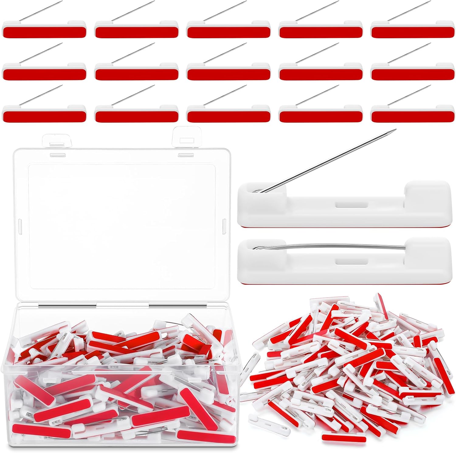 200 Pcs White Safety Bar Pins with Adhesive 1.46 Inch Name Tag Pins with Plastic Box Rectangle Adhesive Name Badge Backs for ID Badge Crafting Parts Clothes
