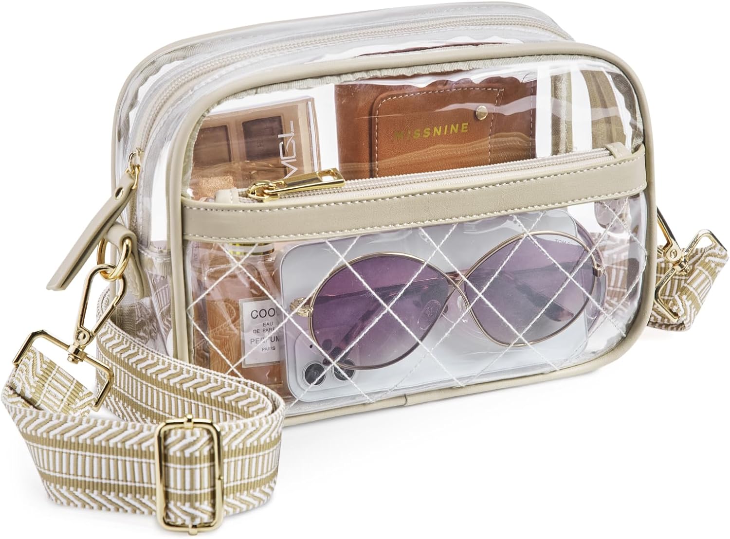 Missnine Clear Bag for Stadium Events Quilted Clear Purse for Women Stadium Approved PVC Crossbody Concert Bag