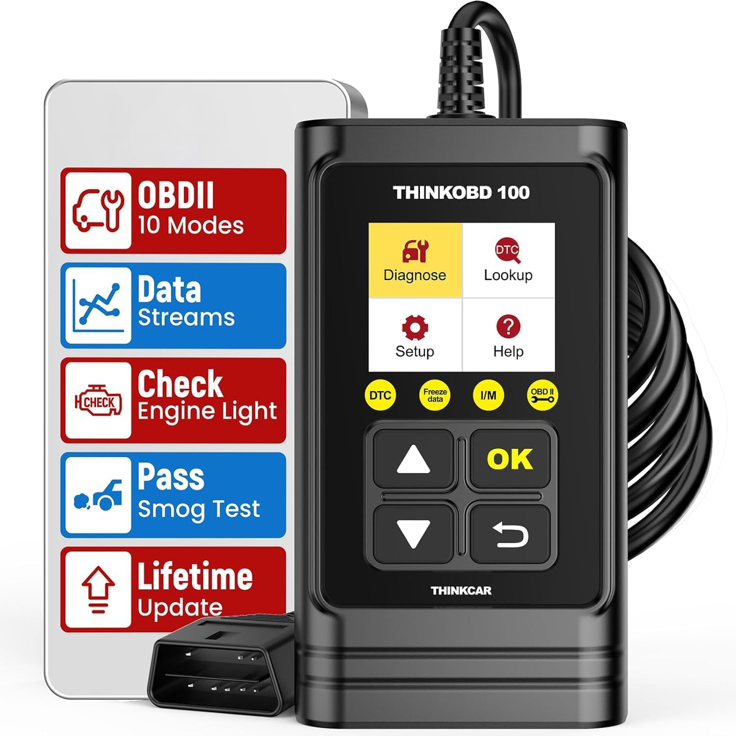 THINKCAR OBD2 Car Scanner, THINKOBD100 Check Engine Fault Code Reader with Full OBD II Functions, O2 Sensor, CAN Diagnostic Scan Tool for All Cars Since 1996