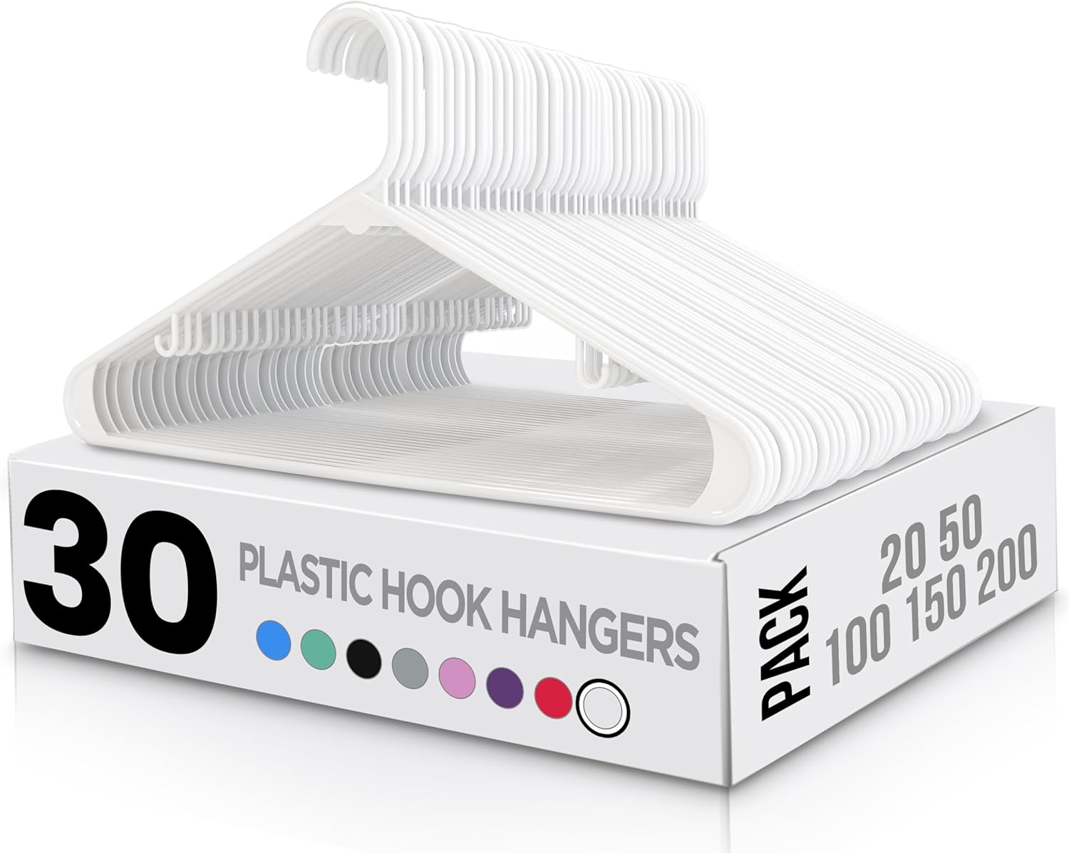 Utopia Home Plastic Hangers 30 Pack - Clothes Hanger with Hooks - Durable & Space Saving Coat Hanger - Heavy Duty Skirt Hangers (White)