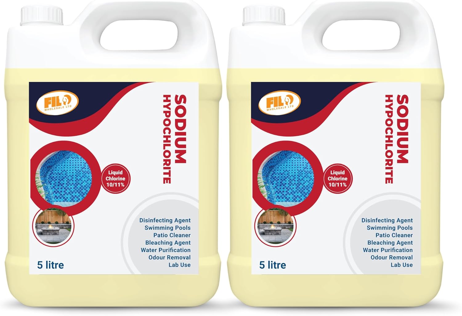 FILO Sodium Hypochlorite 10L (2x5l) - High Strength (10% -11%) Patio, Brick and Driveway Cleaners | Bleaching Agent | Odour Removal | Black Spot Removal