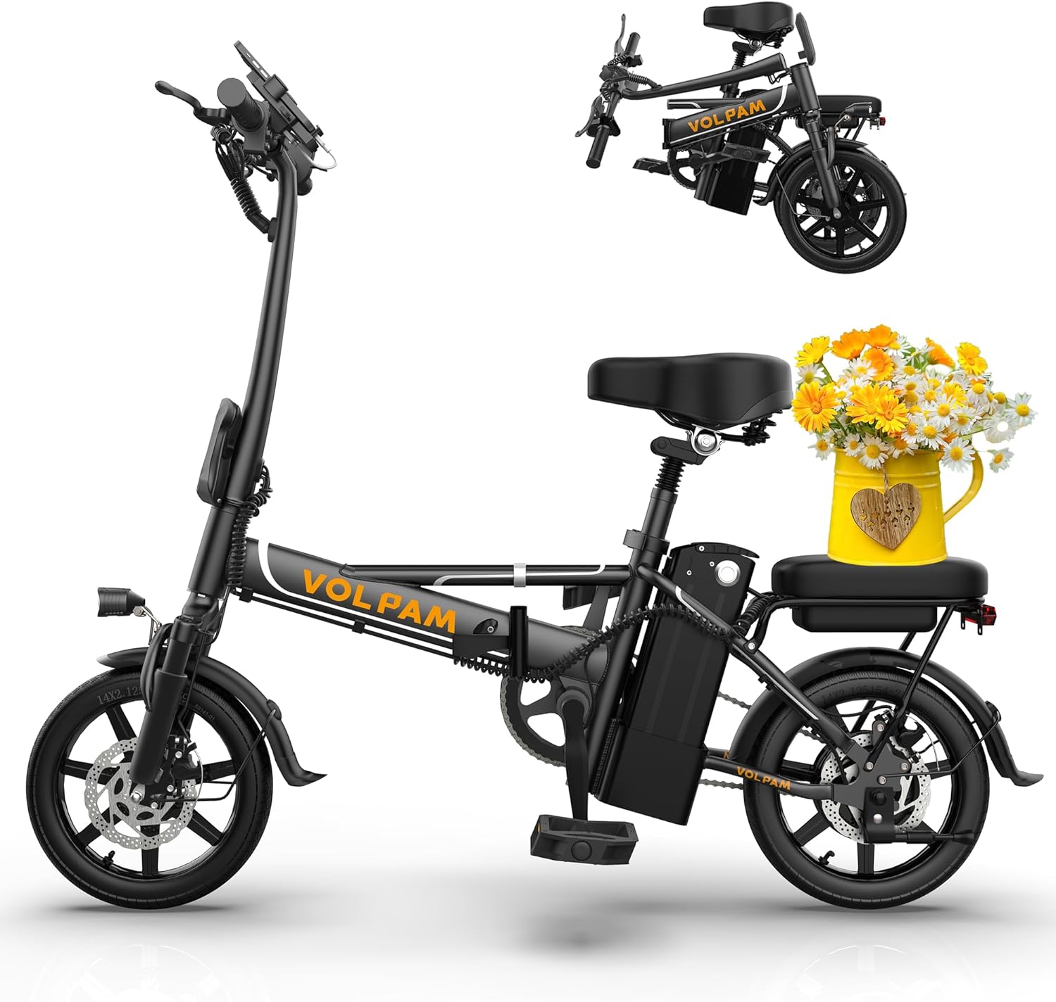 VOLPAM Electric Bike for Adults, Foldable Ebike 500W Motor, 14" Adults Electric Bicycle, 48V Removable Batter, Up to 22MPH, 35 Miles(PAS Range), Commuter Mini E Bikes