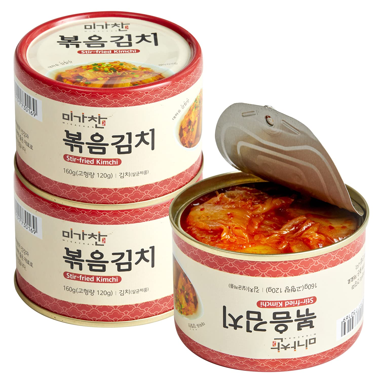 Korean Canned Napa Cabbage Kimchi, Stir-Fried Kimchi with Spring Onion Oil, 5.64oz(160g), Pack of 3, Spicy and Savory Flavor Kimchi Can, Rich in Probiotics by MIGACHAN
