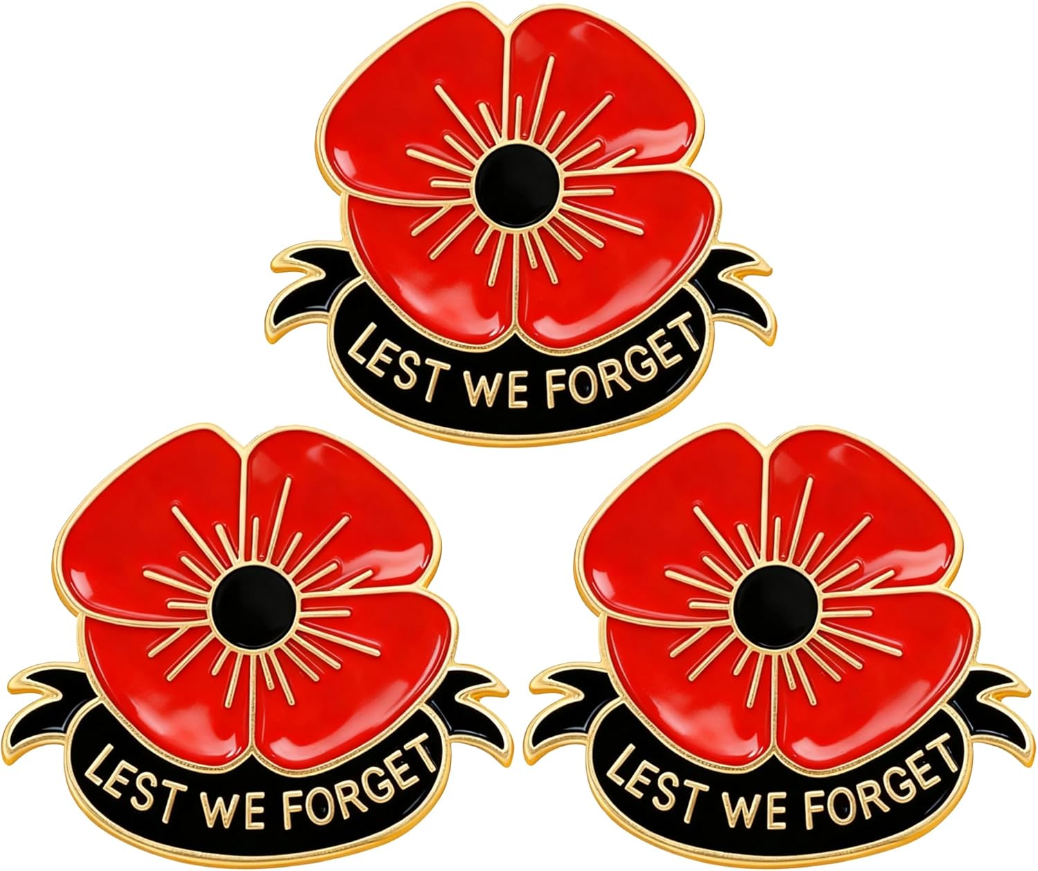 Poppy Badges and Pins 2025, Poppy Badge, Poppy Pin, Lest We Forget Poppy Brooch, Remembrance Sunday Red Flower Rhinestone Badges Banquet Enamel Poppy Lapel