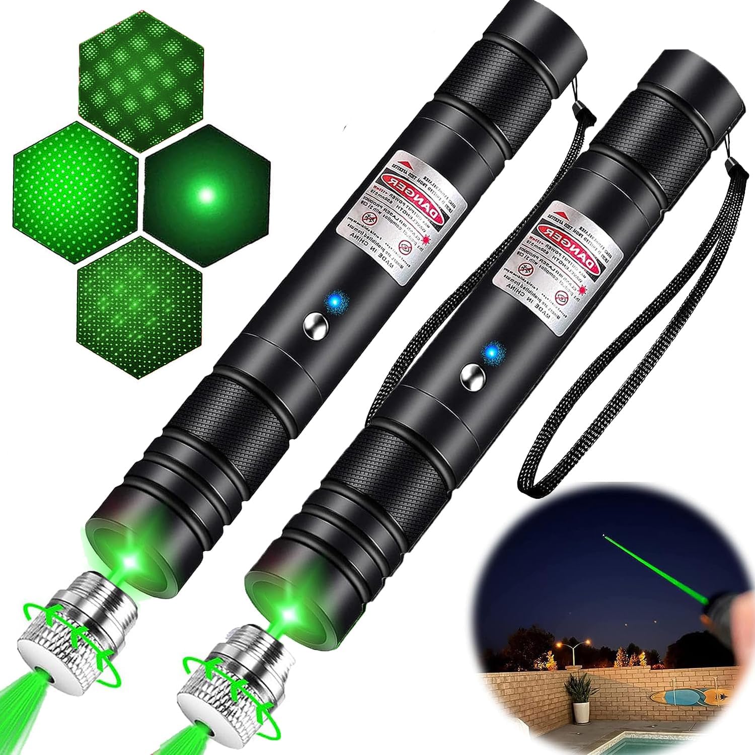 2-Pack Green Light, USB-A Rechargeable