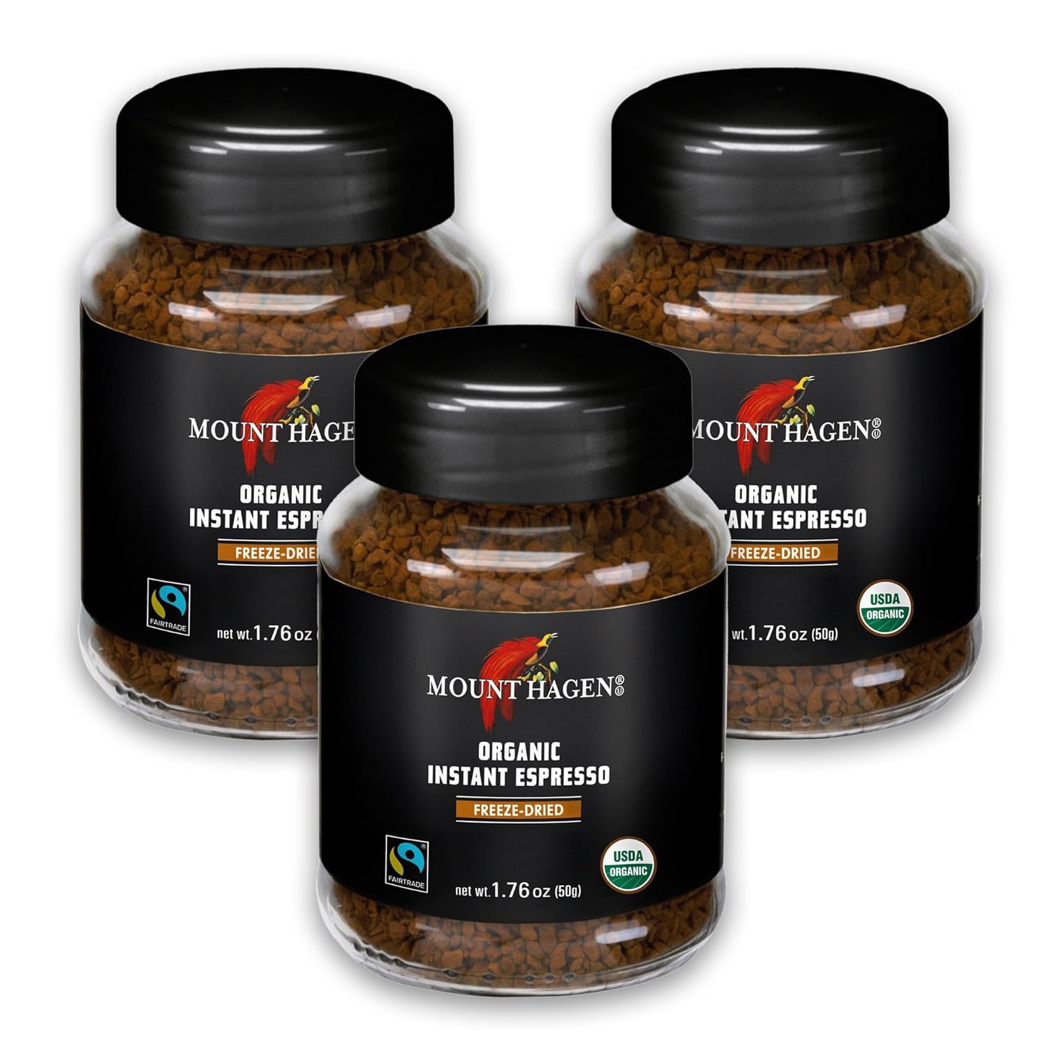 Mount Hagen Instant Espresso Coffee 3 Pack, Eco-friendly Organic Espresso Coffee Made From Medium Roast Arabica Beans, Freeze Dried Instant Coffee, Fair-Trade, Kosher [3x1.76oz/50g Jar]