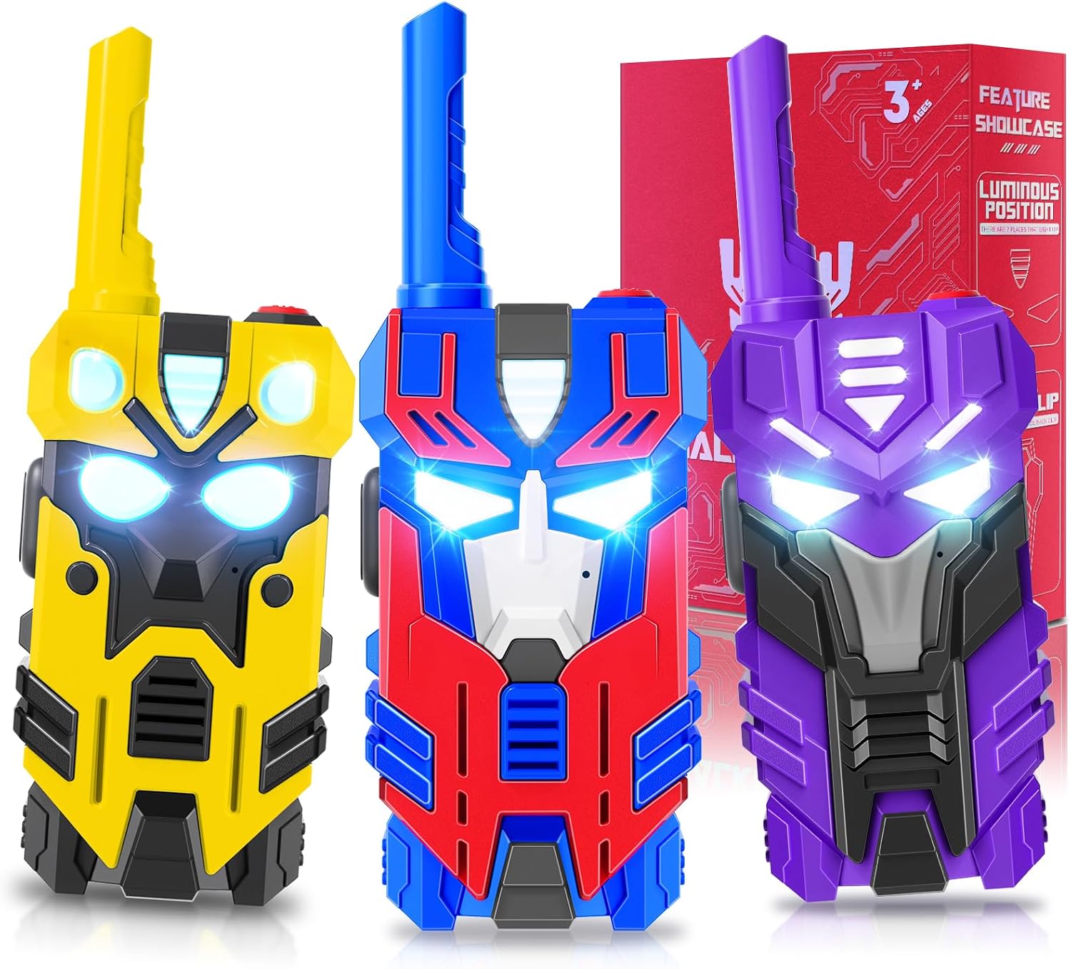 Transform Toys Walkie Talkies for Kids, 3 Pack with Cool Light-Up Eyes & 2500 FT Range, Outdoor Camping Toys, Birthday Gifts for Boys Girls Ages 3-12