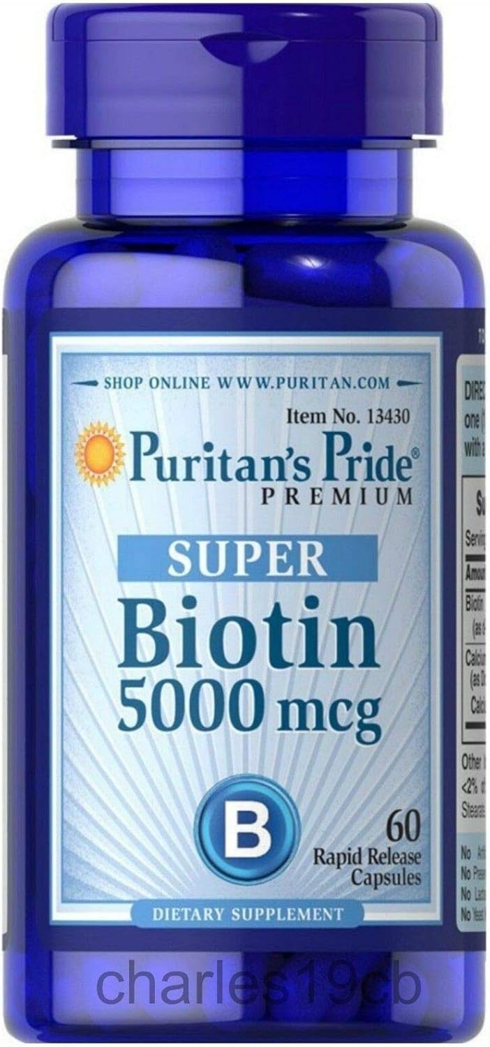 Puritan's Pride Vitamin Capsules, Super Biotin, 5000 Mcg, 60 Count, 60 Count
