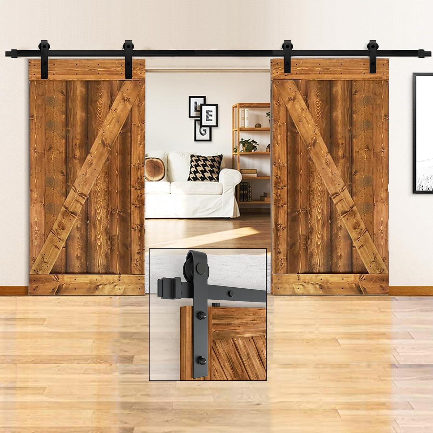 Double Barn Door Sliding Kit - 12FT/366cm Sliding Track Barn Door Hardware Kit, Sliding Door Kits for Indoor/Outdoor Use