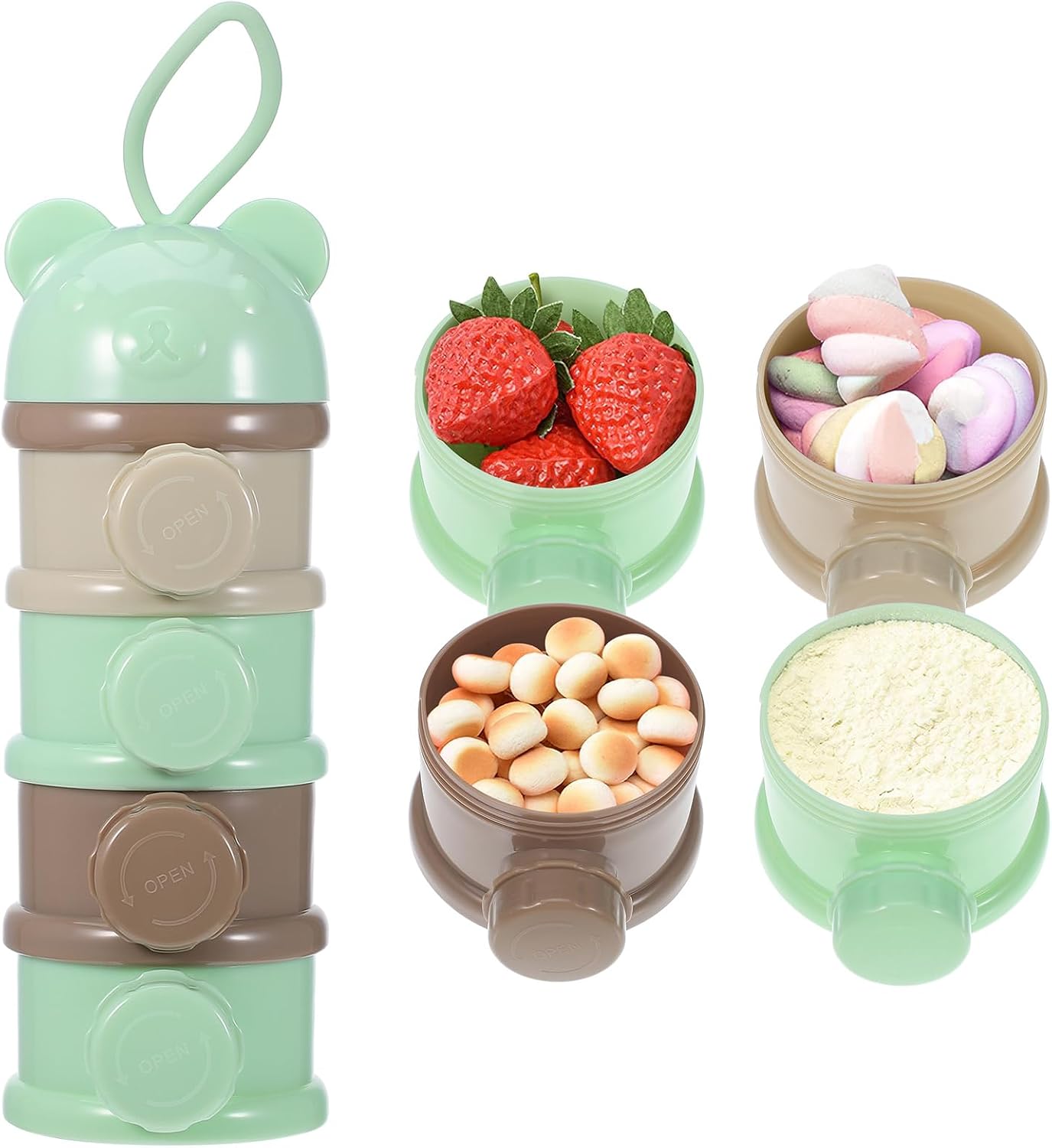 Formula Dispenser: 4 Compartments Stackable Formula Container for Travel - Portable Baby Milk Powder & Snack Storage Box, Light Green Leak Proof