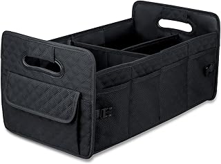 JiatuA Car Trunk Organizer for SUV, Car Storage Organizer Collapsible Multi Compartment Container Box, Adjustable Car Accessories for Women/Men, Large Black