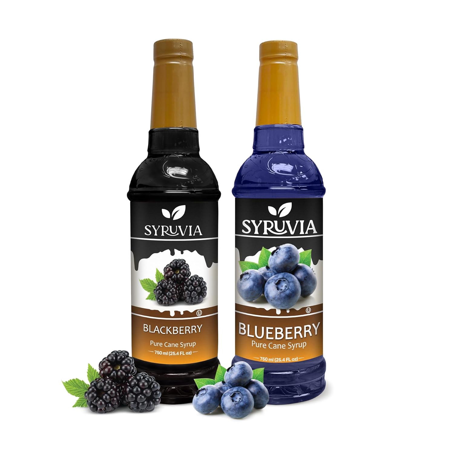 Syruvia Blackberry Syrup & Syruvia Blueberry Syrup - 25.4 fl oz. Premium Flavoring Syrup. Kosher, and Gluten-Free. Ideal for Enhancing Drinks, Sodas, Shakes, Desserts, and More.