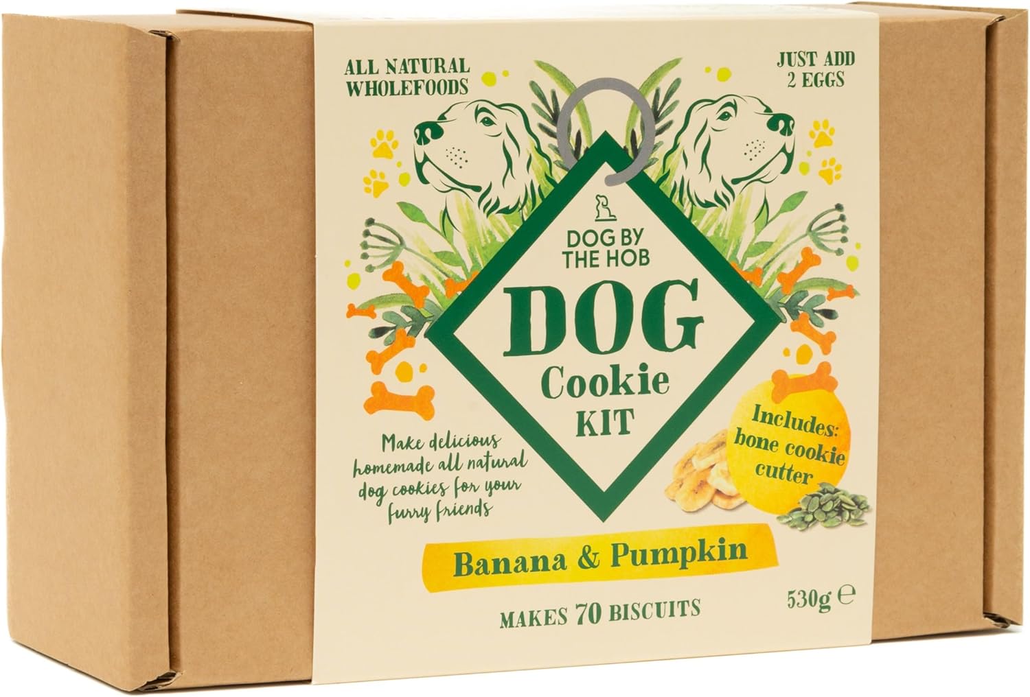Dog Biscuit Making Kit (including bone shaped cutter) | Makes Over 70 Cookies | Banana & Pumpkin Seed | Lovely Dog Lovers Gift | Great for Kids Activities